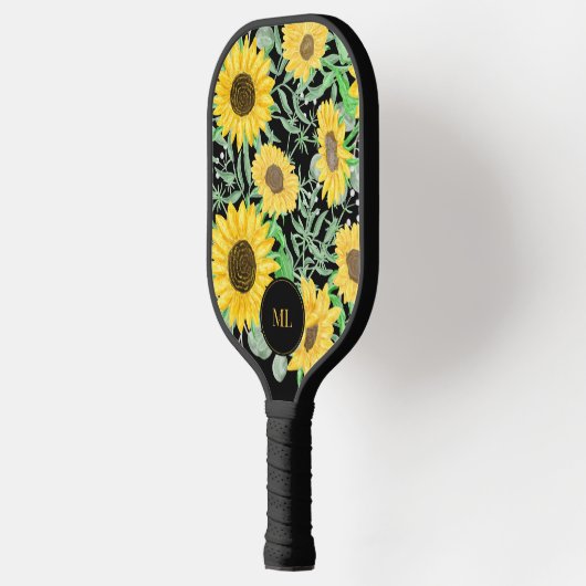 Stijlvolle Waterverf Zonnebloemen monogram Pickleball Paddle (Links)