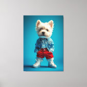 Stijlvolle Westie Pup in Denim en Sneakers Canvas Afdruk (Voorkant)