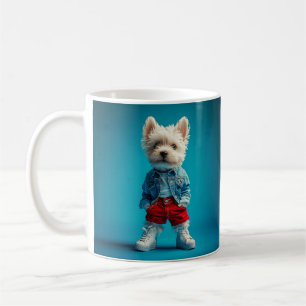 Stijlvolle Westie Pup in Denim en Sneakers Koffiemok