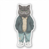 Stijlvolle Whiskers: Dapper Brits Kort haar Sticker (Voorkant)