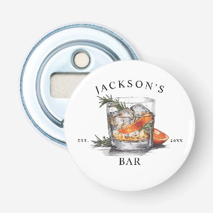 Stijlvolle Whiskey Cocktail Naam & Jaar Thuisbar Button Flesopener