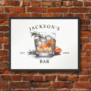 Stijlvolle Whiskey Cocktail Naam & Jaar Thuisbar Poster
