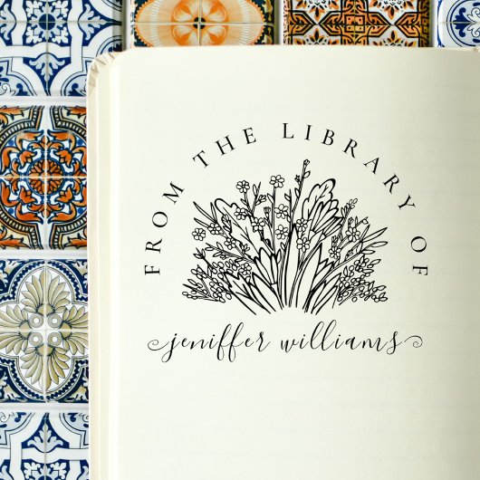 Stijlvolle Wildbloemen Aangepaste bibliotheek Boek Rubberstempel