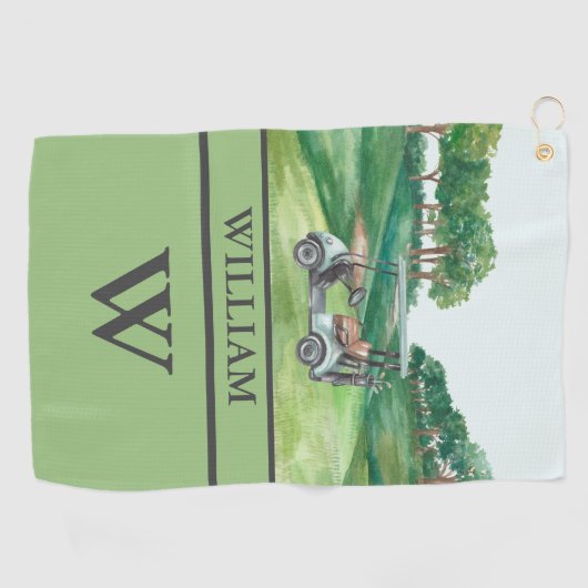 Stijlvolle winkelwagen Cursus Clubs Monogram Naam Golfhanddoek (Horizontaal)