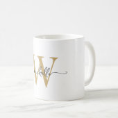 Stijlvolle witte en gouden monogram naam schrift koffiemok (Voorkant rechts)