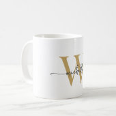 Stijlvolle witte en gouden monogram naam schrift koffiemok (Voorkant links)