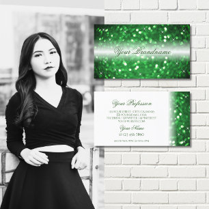 Stijlvolle witte en groene mousserende glitter Mod Visitekaartje