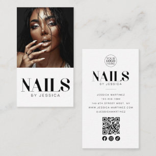 Stijlvolle witte foto QR-code logo nagelsalon Visitekaartje