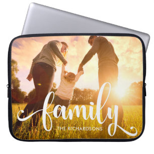 Stijlvolle witte overlay Foto van uw familie Laptop Sleeve