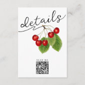 Stijlvolle witte rode kersen digitale QR-code Deta Informatiekaartje (Voorkant)