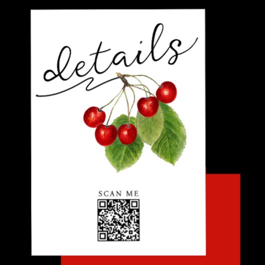 Stijlvolle witte rode kersen digitale QR-code Deta Informatiekaartje