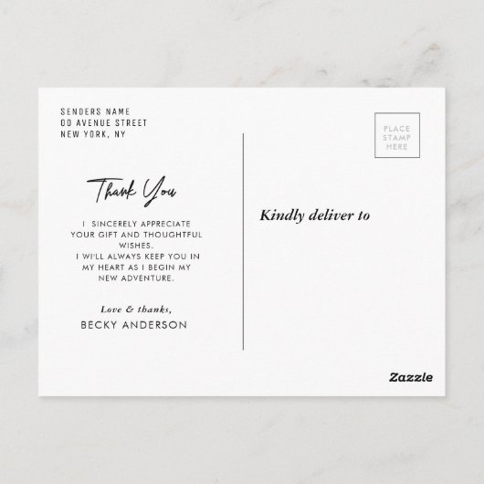 stijlvolle witte script bedankt afstuderen briefkaart (Achterkant)