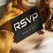 Stijlvolle witte Script bruiloft RSVP Kaart op zwa