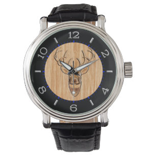 Stijlvolle witte staart buck Antlers Light Wood Gr Horloge