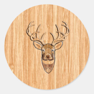 Stijlvolle witte staart buck Antlers Light Wood Gr Ronde Sticker