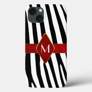 Stijlvolle Zebra Print Monogram iPhone 13 Hoesje