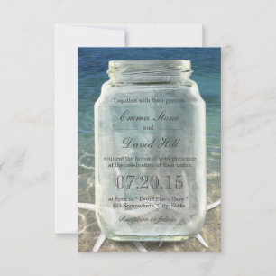 Stijlvolle Zeester & Mason Jar Blauwe Strand Bruil Kaart