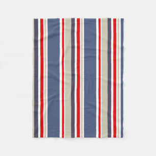 Stijlvolle zeiler gestreept rood wit blauw grijs b fleece deken