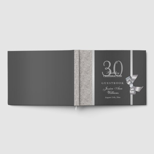 Stijlvolle zilver en zwarte feestdag gastenboek (Volledig)