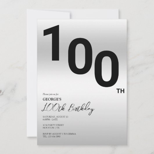 Stijlvolle zilveren 100ste verjaardagsfeestje kaart (Voorkant)