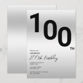 Stijlvolle zilveren 100ste verjaardagsfeestje kaart (Voorkant / Achterkant)