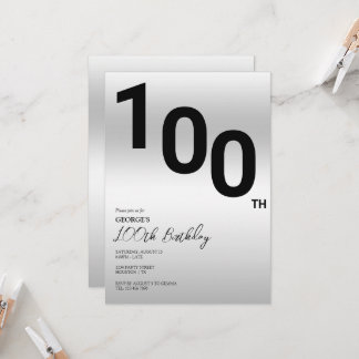 Stijlvolle zilveren 100ste verjaardagsfeestje kaart