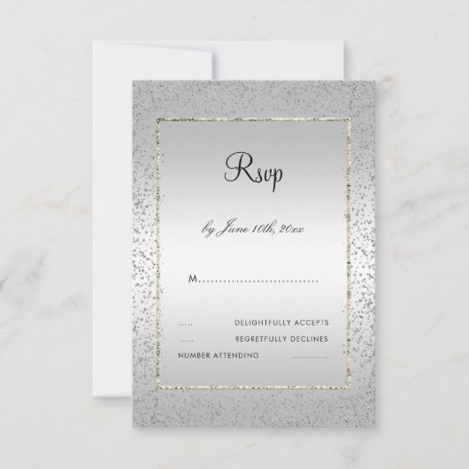 Stijlvolle Zilveren Confetti 60e Huwelijksfeest RS RSVP Kaartje (Voorkant)