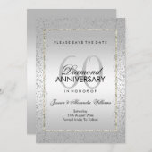 Stijlvolle Zilveren Confetti 60ste Huwelijk Save T Save The Date (Voorkant / Achterkant)