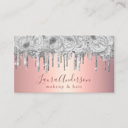 Stijlvolle zilveren glitter druppelt make-up en ha visitekaartje (Voorkant)