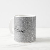 Stijlvolle Zilveren Glitter Gepersonaliseerd Mok (Voorkant links)