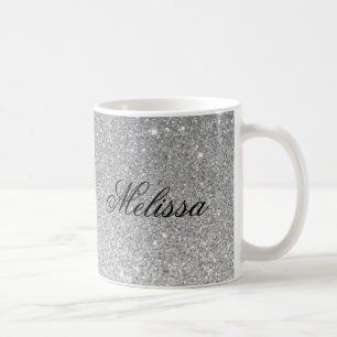 Stijlvolle Zilveren Glitter Gepersonaliseerd Mok