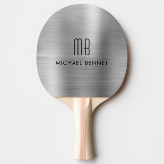 Stijlvolle Zilveren Grijze Metallic Monogram Naam Tafeltennisbatje
