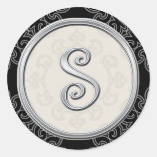 Stijlvolle zilveren monogram Stickers::Initiaal S  Ronde Sticker