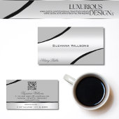 Stijlvolle zilvergrijs gebogen decorlijnen en QR-c Visitekaartje