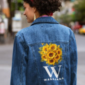 Stijlvolle Zonnebloem Wit Monogram Vrouwen Custom Denim Jacket