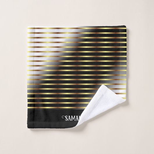 Stijlvolle zwart gouden en witte geometrische stre bad handdoek (Wasdoekje)