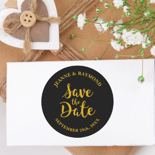 Stijlvolle Zwart Gouden Folie Save the Date Bruilo Ronde Sticker