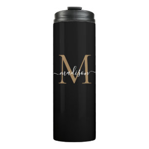 Stijlvolle zwart gouden monogram Girly Script Fitn Thermosbeker