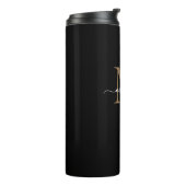 Stijlvolle zwart gouden monogram Girly Script Fitn Thermosbeker (Gedraaid links)