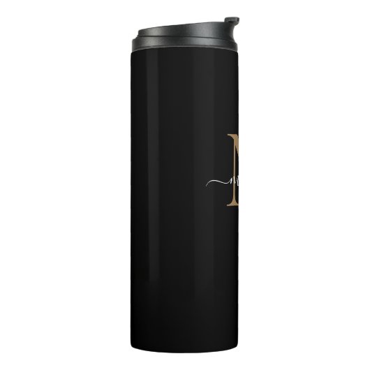 Stijlvolle zwart gouden monogram Girly Script Fitn Thermosbeker (Gedraaid links)