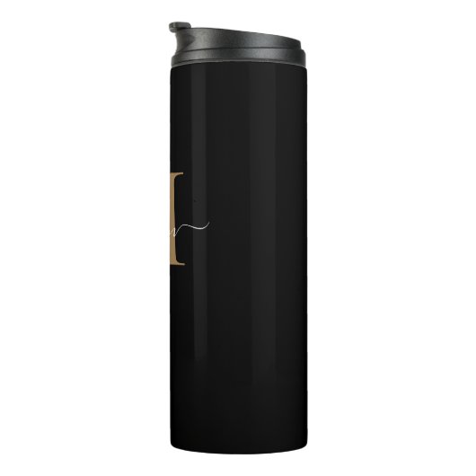 Stijlvolle zwart gouden monogram Girly Script Fitn Thermosbeker (Geroteerd rechts)