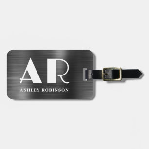 Stijlvolle zwart metal monogram vet twee Initiaal Bagagelabel