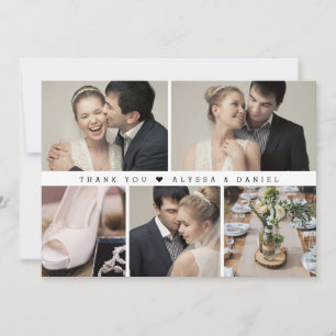 Stijlvolle zwart wit chique bruiloft foto collage bedankkaart