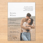 Stijlvolle zwart-wit foto moderne bruiloft acryl uitnodigingen (Voorkant)