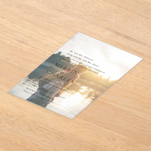 Stijlvolle zwart-wit foto moderne bruiloft acryl uitnodigingen (Laagn)