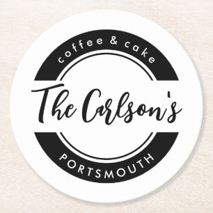 Stijlvolle zwart wit moderne kalligrafie business ronde kartonnen onderzetter