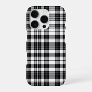 Stijlvolle zwart-wit monochrome tartan ruit iPhone 16 pro hoesje