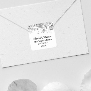 Stijlvolle zwart-wit Waterverf Bloemen Adres Vierkante Sticker