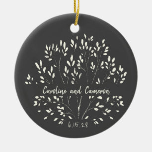 Stijlvolle Zwart Witte Botanische Aangepaste Trouw Keramisch Ornament