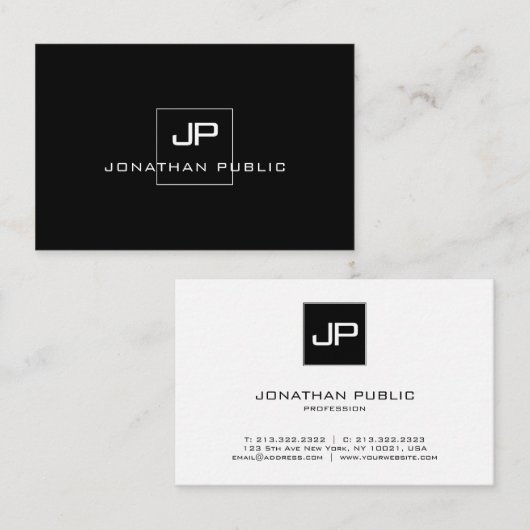 Stijlvolle zwart-witte moderne Sjabloon Visitekaartje (Voorkant / Achterkant)